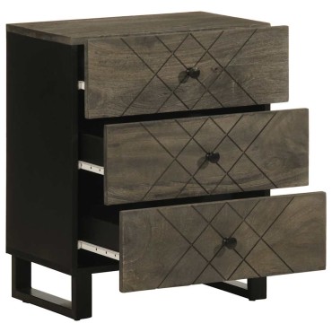 vidaXL Κομοδίνο μαύρο 50x33x62cm μασίφ ξύλο Μάνγκο 1 τεμ.