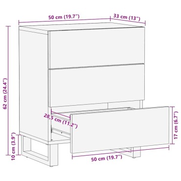vidaXL Κομοδίνο μαύρο 50x33x62cm μασίφ ξύλο Μάνγκο 1 τεμ.