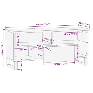 vidaXL Έπιπλο Τηλεόρασης Μαύρο 100x33x46cm από Μασίφ Ξύλο Μάνγκο 1 τεμ.