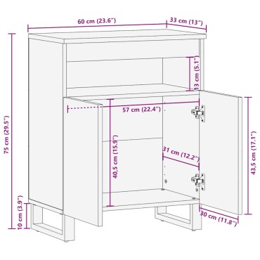 vidaXL Μπουφές Μαύρο 60x33x75cm Μασίφ Ξύλο Μάνγκο