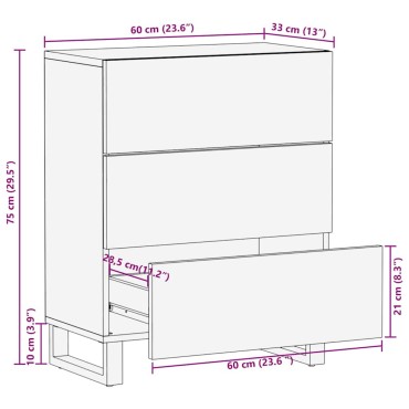 vidaXL Μπουφές Μαύρο 60x33x75cm Μασίφ Ξύλο Μάνγκο 1 τεμ.
