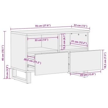 vidaXL Έπιπλο Τηλεόρασης Μαύρο 70x33x46cm από Μασίφ Ξύλο Μάνγκο 1 τεμ.