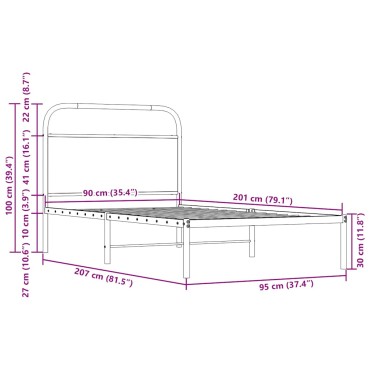 vidaXL Πλαίσιο Κρεβ. Χωρ. Στρώμα Καπνιστή Δρυς 90x200cm Επεξ. Ξύλο 1 τεμ. - Μονό