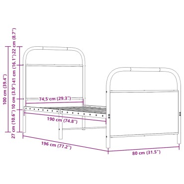 vidaXL Πλαίσιο Κρεβατιού Χωρ. Στρώμα Sonoma Δρυς 75x190εκ Επεξ. Ξύλο