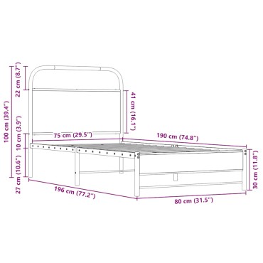 vidaXL Πλαίσιο Κρεβατιού Χωρ. Στρώμα Sonoma Δρυς 75x190εκ Επεξ. Ξύλο