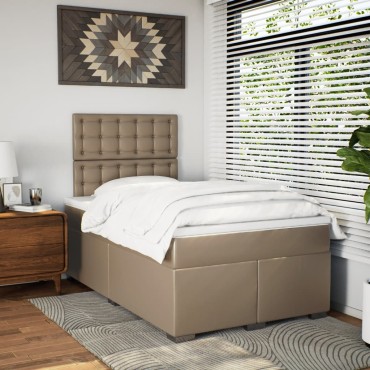vidaXL Κρεβάτι Boxspring με Στρώμα Καπουτσίνο 120x190cm από Συνθ.Δέρμα 1 τεμ. - Μονό