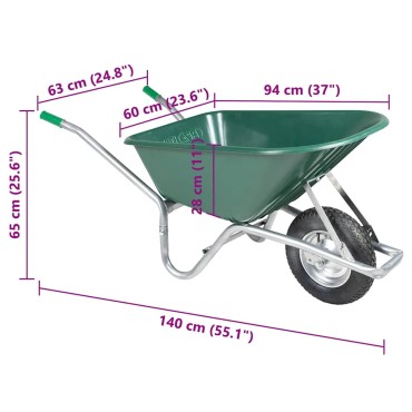 vidaXL Καροτσάκι πράσινο 90 L 150 kg από γαλβανισμένο χάλυβα πλαστικό