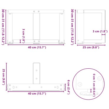 vidaXL Πόδια τραπεζιού σαλονιού σχήμα T 2 τεμ. Μαύρο 40x25x(30-31)cm