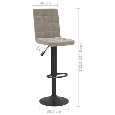 vidaXL Σκαμπό Μπαρ Ανοιχτό Γκρι Βελούδινο 40x52x(102,5-124,5)cm 1 τεμ.