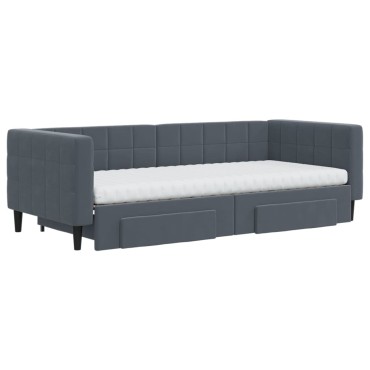 vidaXL Καναπές Κρεβάτι Συρόμενος Σκ. Γκρι 90x200 εκ Βελούδο & Συρτάρια