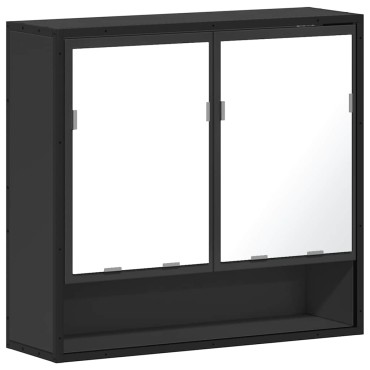 vidaXL Καθρέφτης Μπάνιου με Ντουλάπι Μαύρος 65x20x60cm Επεξ. Ξύλο 1 τεμ.