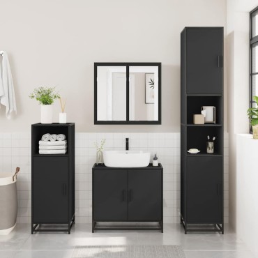 vidaXL Καθρέφτης Μπάνιου με Ντουλάπι Μαύρος 65x20x60cm Επεξ. Ξύλο 1 τεμ.