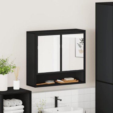 vidaXL Καθρέφτης Μπάνιου με Ντουλάπι Μαύρος 65x20x60cm Επεξ. Ξύλο 1 τεμ.