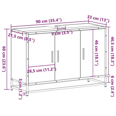 vidaXL ντουλάπι νιπτήρα μπάνιου καπνιστή δρυς 90x33x60cm