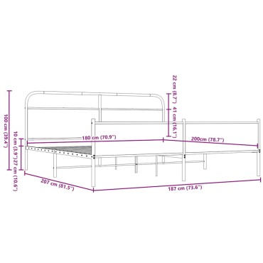 vidaXL Σκελετός Κρεβ. Χωρίς Στρώμα Καφέ Δρυς 180x200 εκ. Μεταλλικό