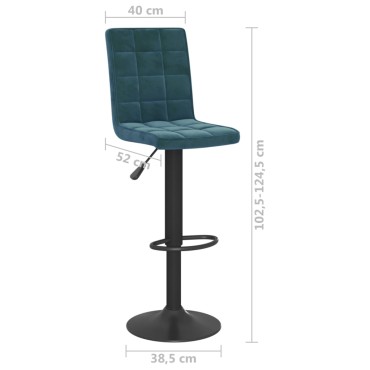 vidaXL Σκαμπό Μπαρ Μπλε Βελούδινο 40x52x(102,5-124,5)cm 1 τεμ.