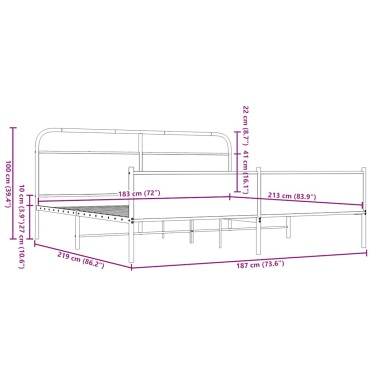 vidaXL Σκελετός Κρεβ. Χωρίς Στρώμα Καφέ Δρυς 183x213 εκ. Μεταλλικό