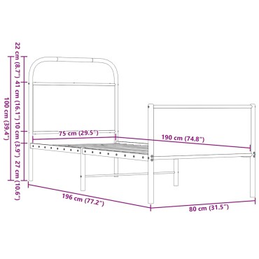 vidaXL Πλαίσιο Κρεβατιού Χωρ. Στρώμα Καφέ Δρυς 75x190εκ Επεξ. Ξύλο
