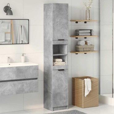 vidaXL Ντουλάπι Μπάνιου Γκρι Σκυροδέματος 32x34x188,5cm Επεξ. Ξύλο 1 τεμ.