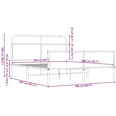 vidaXL Σκελετός Κρεβ. Χωρίς Στρώμα Καφέ Δρυς 160x200 εκ. Μεταλλικό