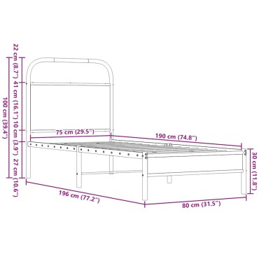 vidaXL Πλαίσιο Κρεβατιού Χωρ. Στρώμα Καφέ Δρυς 75x190εκ Επεξ. Ξύλο
