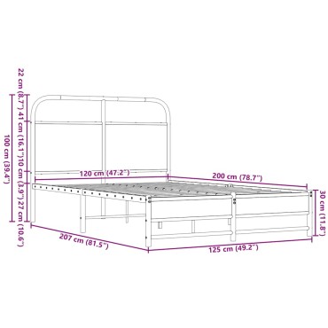 vidaXL Πλαίσιο Κρεβατιού Χωρ. Στρώμα Καφέ Δρυς 120x200εκ. Επ. Ξύλο