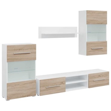 vidaXL Μονάδες τηλεόρασης 5 τεμαχίων με φωτισμό LED Δρυς sonoma