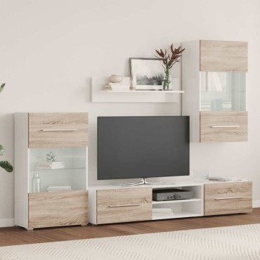 vidaXL Μονάδες τηλεόρασης 5 τεμαχίων με φωτισμό LED Δρυς sonoma