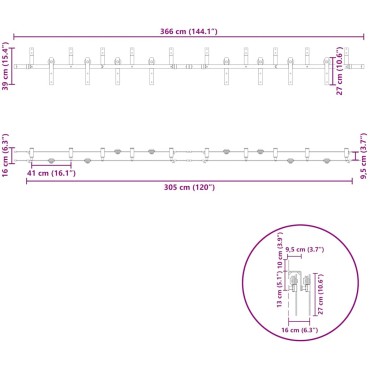 vidaXL Μηχανισμός Συρόμενης Μεσόπορτας Μαύρος 366 εκ. Ατσάλινος