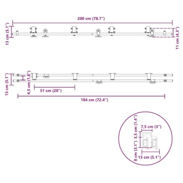 vidaXL Μηχανισμός Συρόμενης Μεσόπορτας Ασημί 200 εκ. Ανοξείδωτο Ατσάλι
