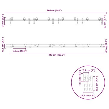 vidaXL Μηχανισμός Συρόμενης Μεσόπορτας Ασημί 366 εκ. Ανοξείδωτο Ατσάλι