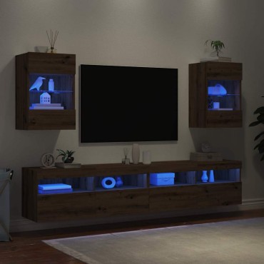vidaXL Έπιπλα Τοίχου Τηλεόρασης LED 2 τεμ. τεχνίτης Δρυς 40x30x60,5cm