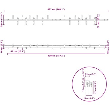 vidaXL Μηχανισμός Συρόμενης Μεσόπορτας Μαύρος 427 εκ. Ατσάλινος