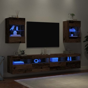 vidaXL Έπιπλα Τοίχου Τηλεόρασης με LED 2 τεμ. Μαύρα 40x30x60,5cm