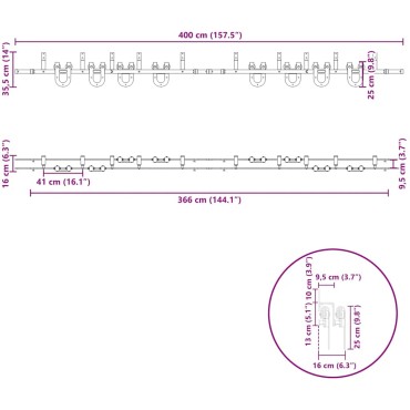 vidaXL Μηχανισμός Συρόμενης Μεσόπορτας Μαύρος 400 εκ. Ατσάλινος
