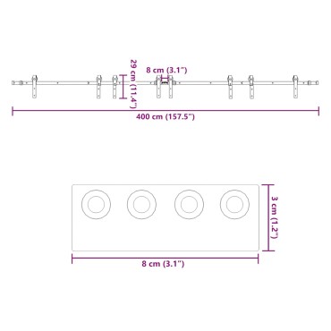 vidaXL Μηχανισμός Συρόμενης Μεσόπορτας Μαύρος 400 εκ. Ατσάλινος