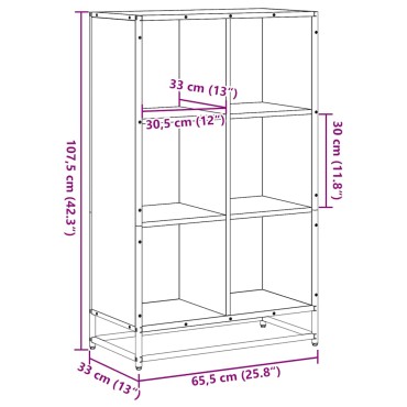 vidaXL Βιβλιοθήκη Μαύρο 65,5x33x107,5cm από Επεξεργασμένο Ξύλο 1 τεμ.