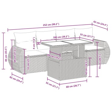 vidaXL Σαλόνι Κήπου Σετ 5 τεμ. Καφέ Συνθετικό Ρατάν με Μαξιλάρια 55x55cm