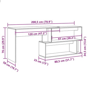 vidaXL Γραφείο Γωνιακό Παλιό Ξύλο 200,5x50x76cm Επεξεργασμένο Ξύλο 1 τεμ.