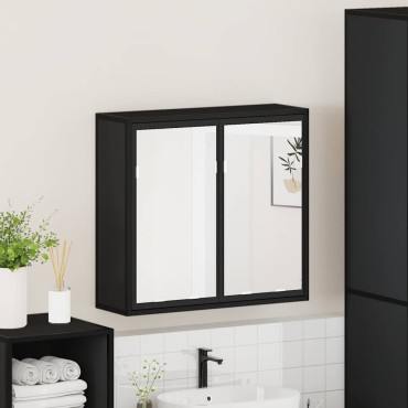 vidaXL Καθρέφτης Μπάνιου με Ντουλάπι Μαύρος 65x20x60cm Επεξ. Ξύλο 1 τεμ.