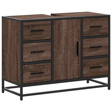 vidaXL Ντουλάπι Μπάνιου Νιπτήρα Καφέ Δρυς 80x33x60cm Επεξ. Ξύλο