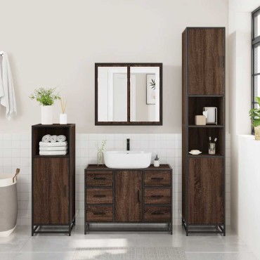 vidaXL Ντουλάπι Μπάνιου Νιπτήρα Καφέ Δρυς 80x33x60cm Επεξ. Ξύλο