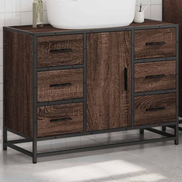 vidaXL Ντουλάπι Μπάνιου Νιπτήρα Καφέ Δρυς 80x33x60cm Επεξ. Ξύλο