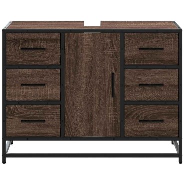 vidaXL Ντουλάπι Μπάνιου Νιπτήρα Καφέ Δρυς 80x33x60cm Επεξ. Ξύλο