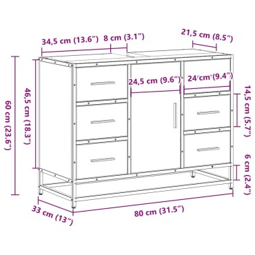 vidaXL Ντουλάπι Μπάνιου Νιπτήρα Γκρι Sonoma 80x33x60cm Επεξ. Ξύλο