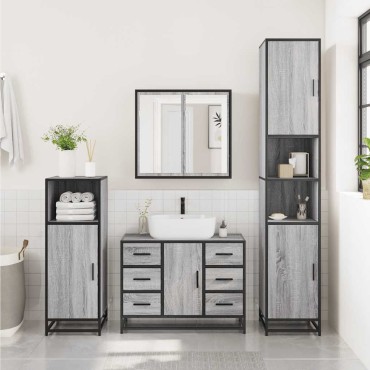 vidaXL Ντουλάπι Μπάνιου Νιπτήρα Γκρι Sonoma 80x33x60cm Επεξ. Ξύλο
