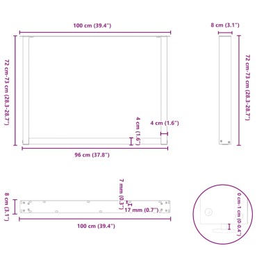 vidaXL Πόδια τραπεζαρίας σε σχήμα U 2 τεμ. Λευκό 100x(72-73)cm