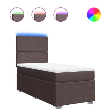 vidaXL Κρεβάτι Boxspring με Στρώμα Σκούρο Καφέ 90x200 εκ. Υφασμάτινο