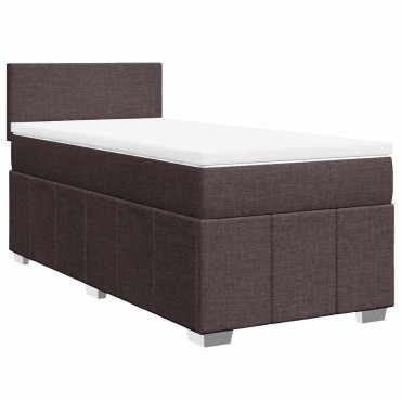 vidaXL Κρεβάτι Boxspring με Στρώμα Σκούρο Καφέ 90x200 εκ. Υφασμάτινο