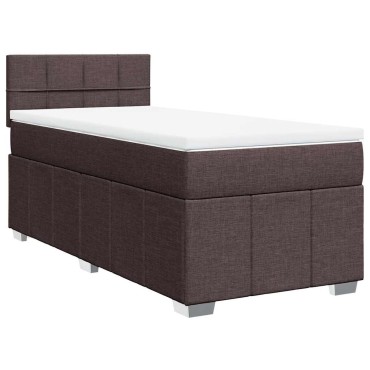 vidaXL Κρεβάτι Boxspring με Στρώμα Σκούρο Καφέ 90x200 εκ. Υφασμάτινο